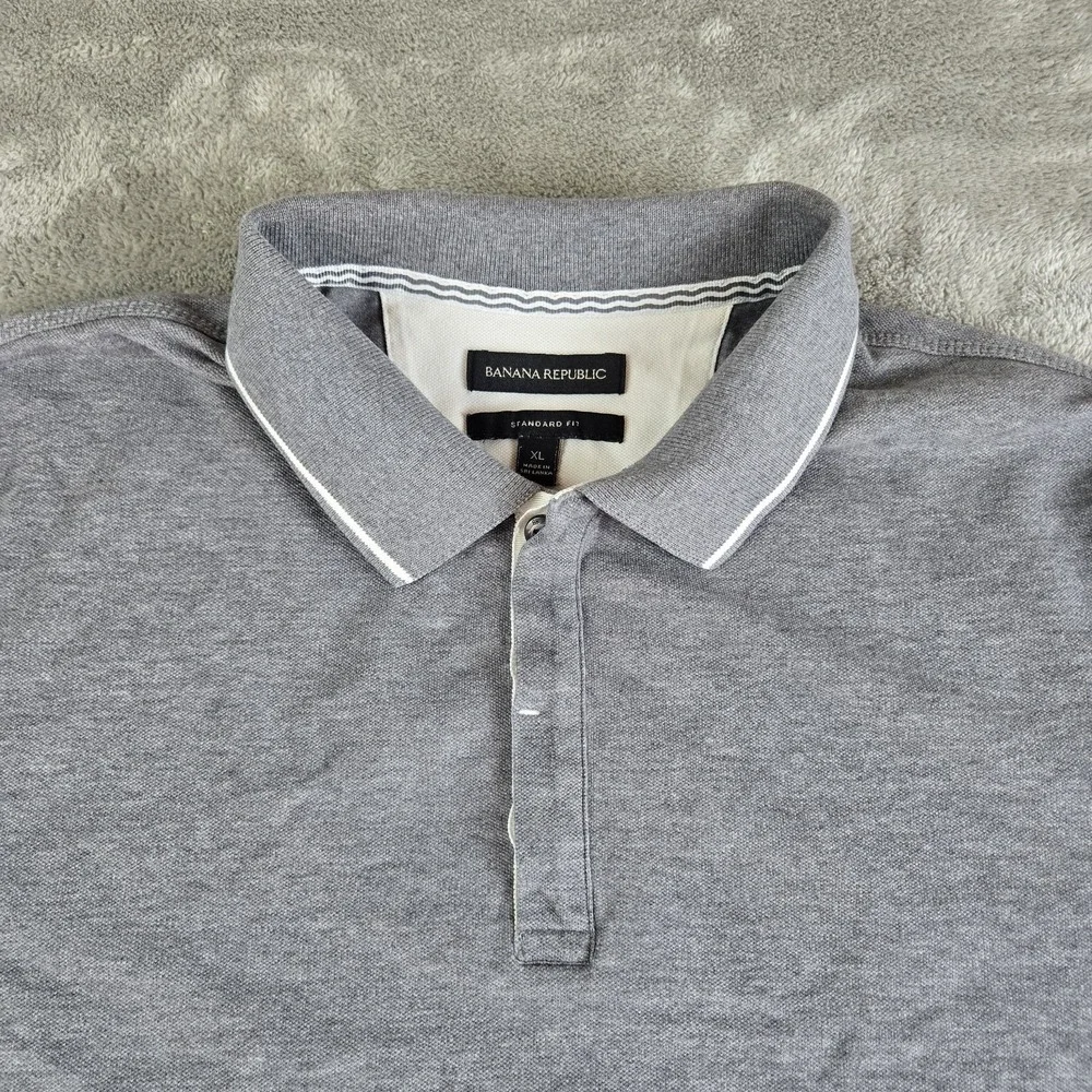 Banana Republic Polo Shirt Mens XL Gray Standard Fit Short Sleeve Casual Rugby